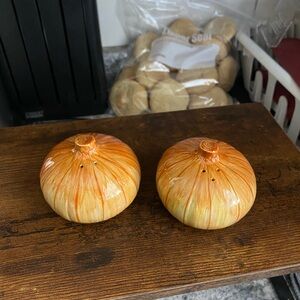 Ceramic Onion Salt and Pepper Shakers 1984 Vintage Hand Crafted Otagiri